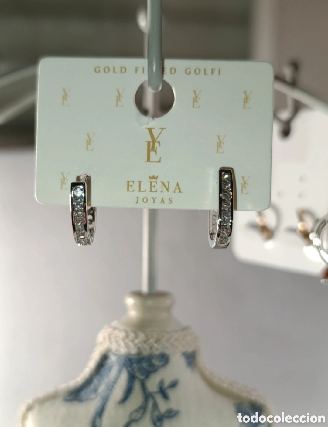 Joyeria: Pendientes oro blanco laminado y circonitas. Elena