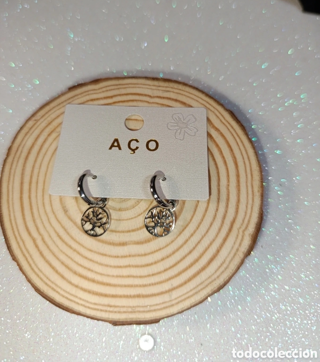 Joyeria: Pendientes aro &Aacute;rbol de la Vida. Acero plateado. A&ccedil;o