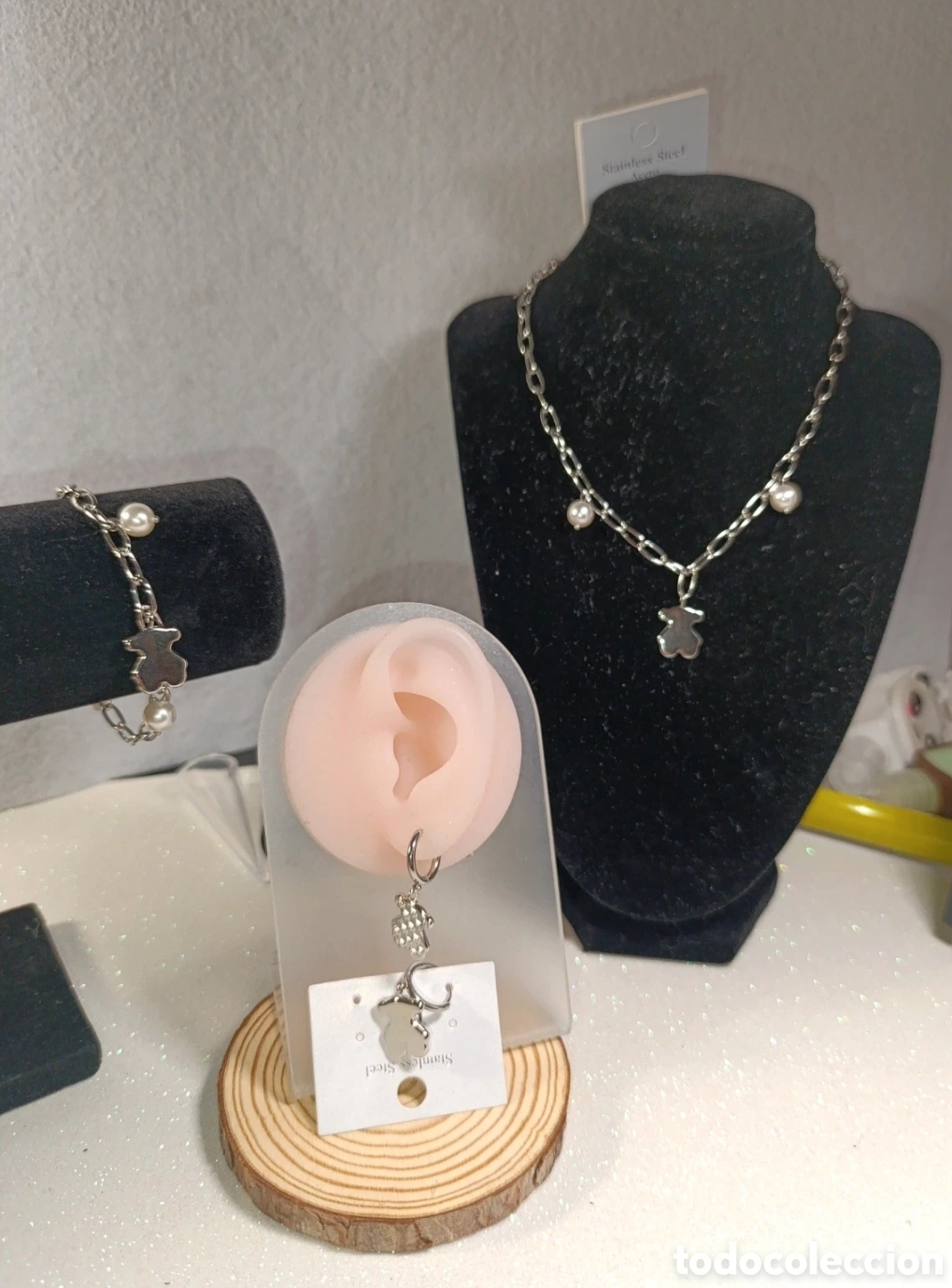 Joyeria: Conjunto acero plateado dise&ntilde;o Ositos (3 pcs)