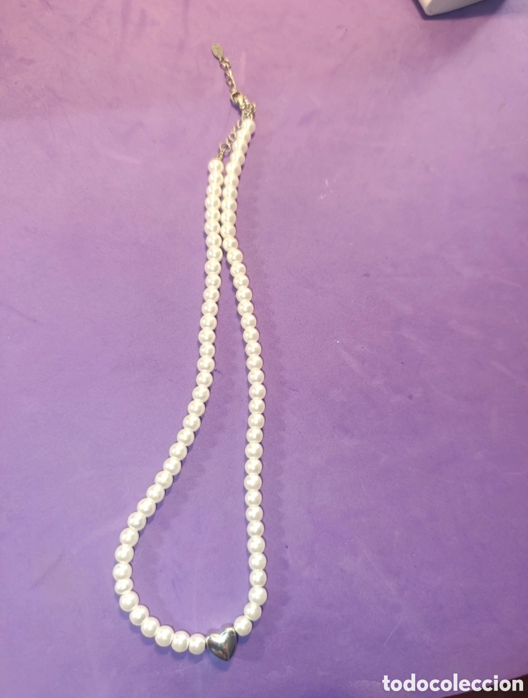 Joyeria: Collar perlas sinteticas y corazon plateado Lina. 48 cms - Foto 2