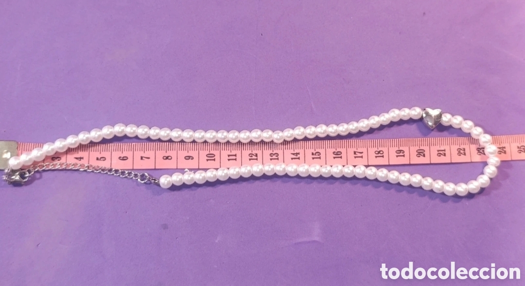 Joyeria: Collar perlas sinteticas y corazon plateado Lina. 48 cms - Foto 4