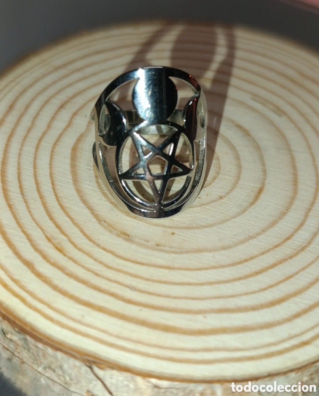 Joyeria: Anillo ajustable acero plateado dise&ntilde;o estrella 5 puntas. Talla 7,5