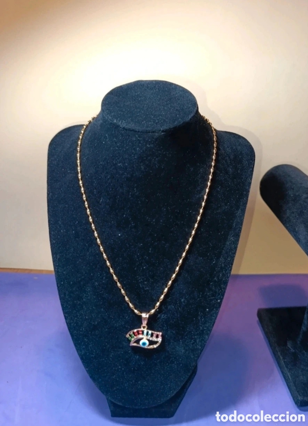 Joyeria: Collar oro laminado y circonitas multicolor 49 cms