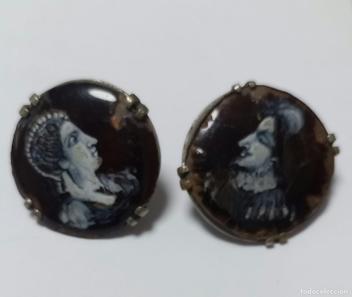 Joyeria: Gemelos Antiguos Neorenacentistas - Vidrio esmaltado Pintado a Mano