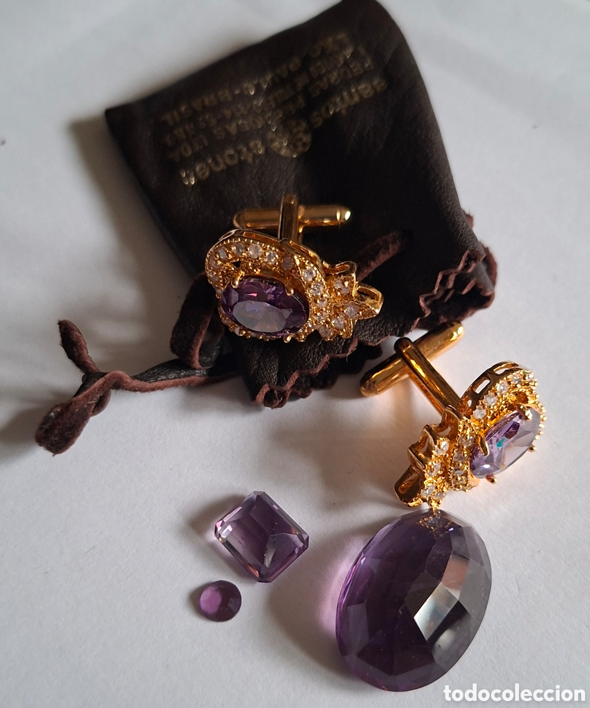 Joyeria: Elegantes Gemelos Vintage y Lote de Gemas Amatista - Joyer&iacute;a Santos Stones (Brasil) con Bolsa Origen