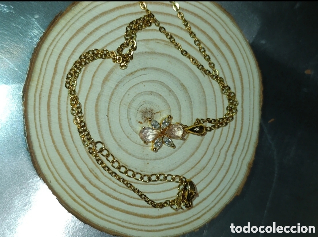Joyeria: Collar acero dorado y mariposa circonitas 46 cms