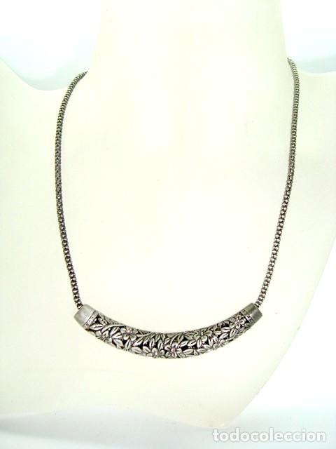Joyeria: Collar corto color plata con cristal, A&ntilde;os 90's, Nuevo