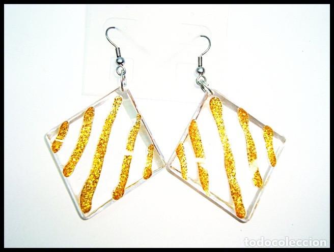 Jewelry: Pendientes largos color cristalino y oro, A&ntilde;os 80's, Nuevos