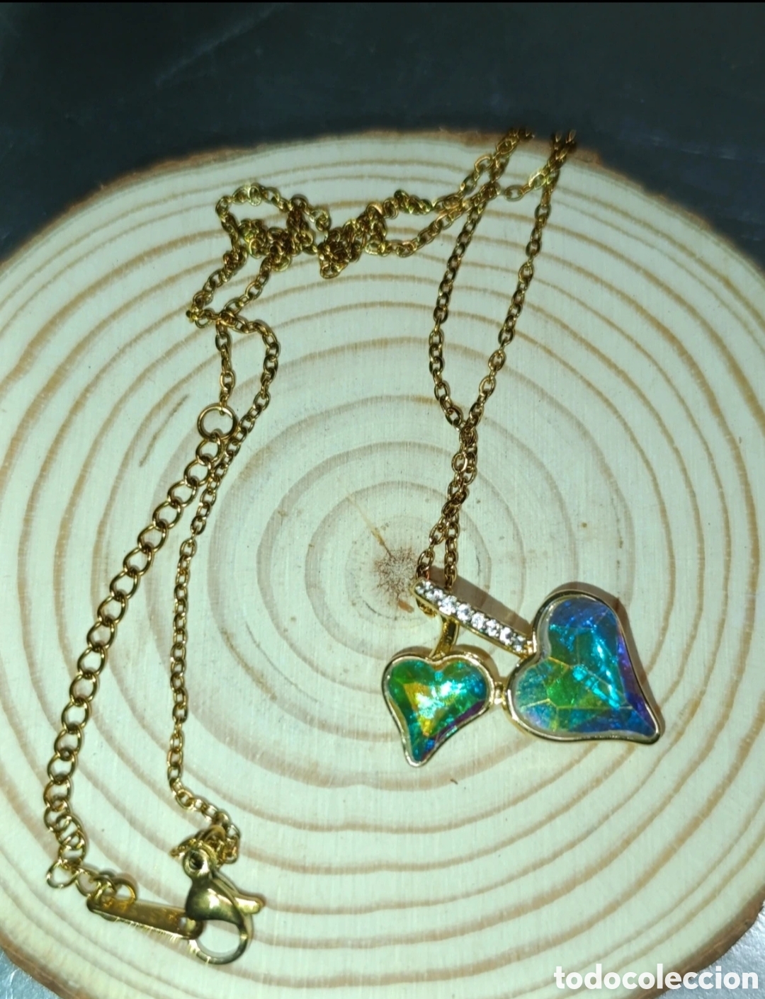 Joyeria: Collar acero dorado Dos Corazones 47 cms