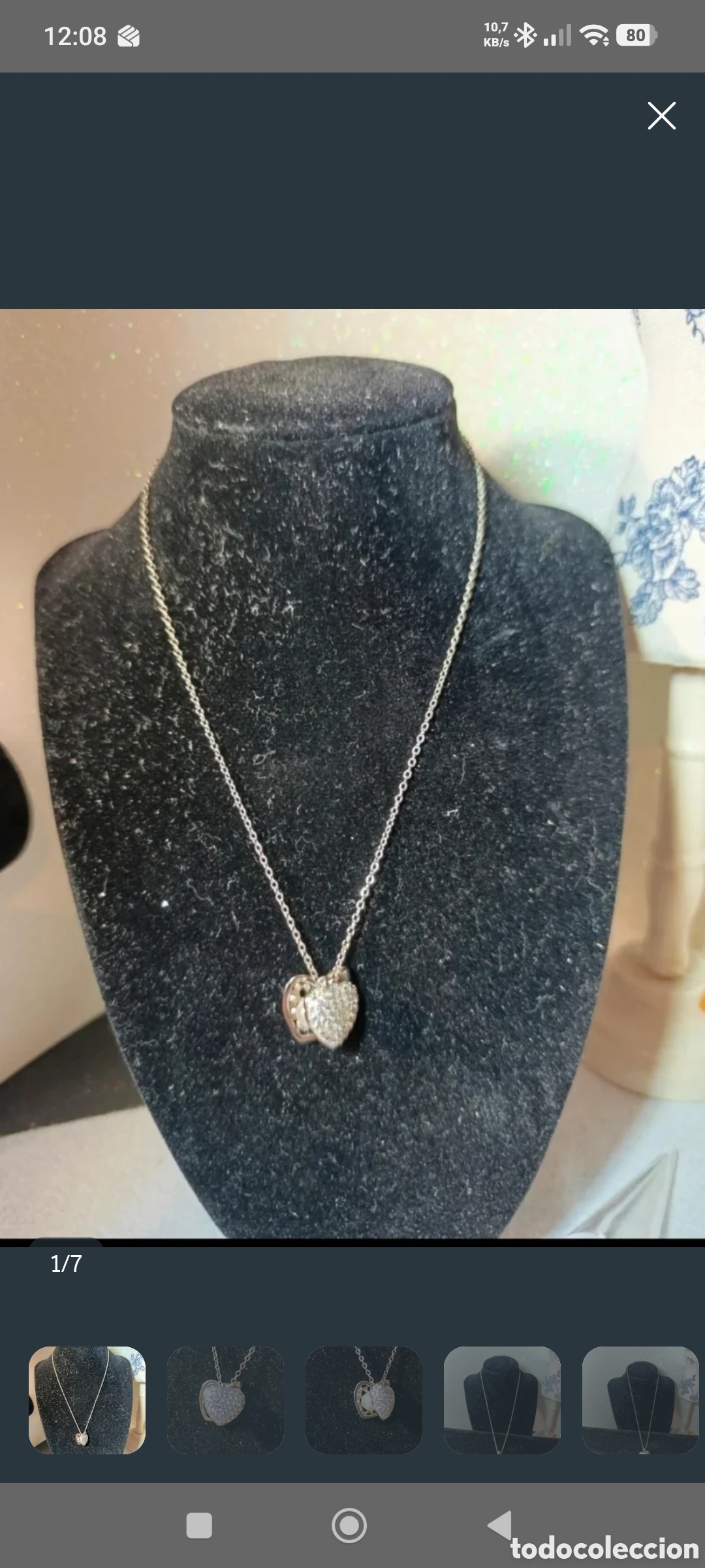 Joyeria: Collar acero plateado doble corazon circonitas y perla sintetica 48 cms