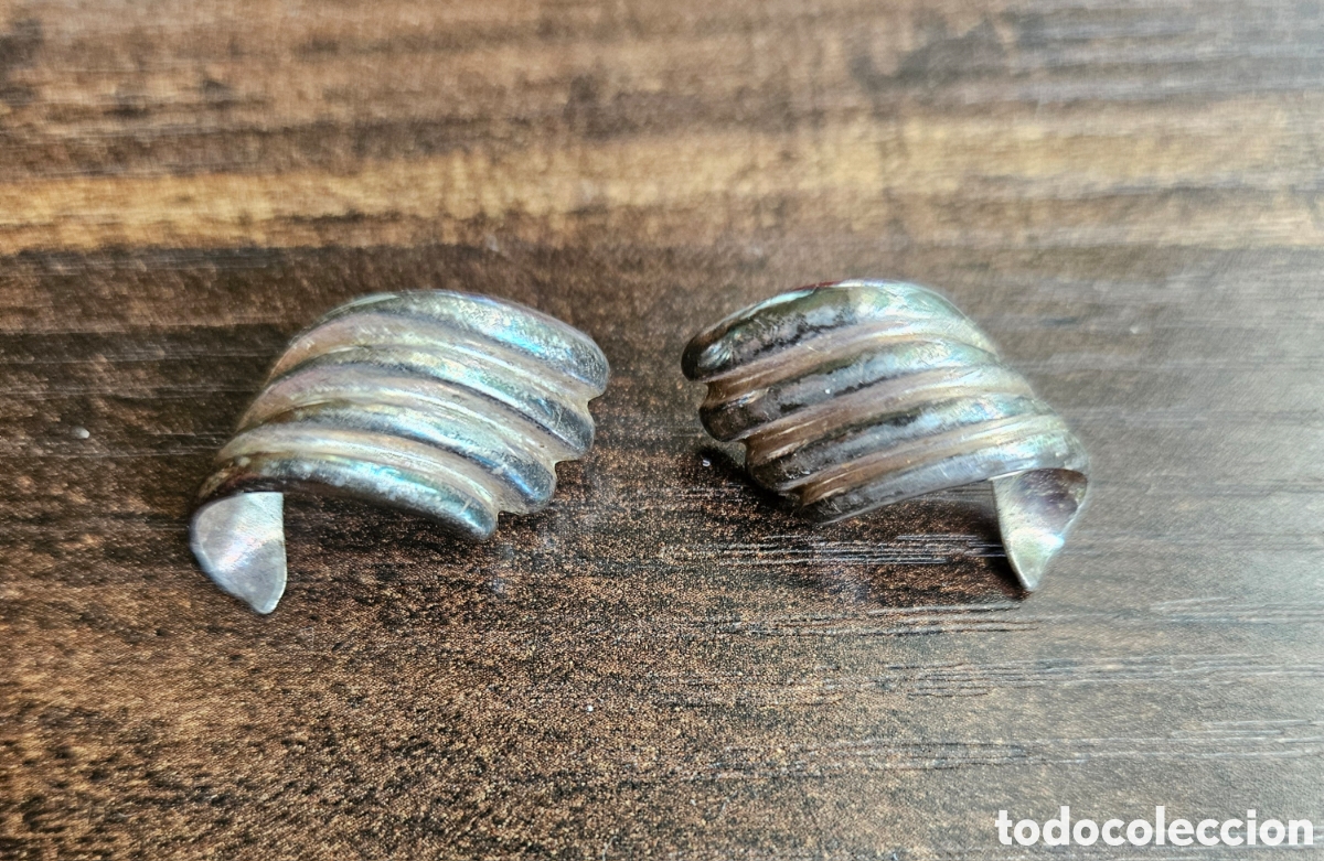 Joyeria: Pendientes Vintage Plata / Metal Plateado A&ntilde;os 40-60 Dise&ntilde;o Ondulado Estilizado - Con Caja Original