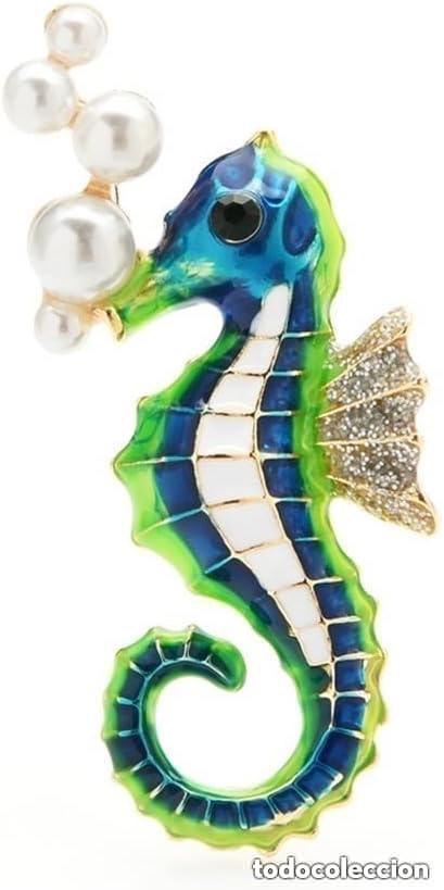 Schmuck: Collar colgante con cadena broche caballito de mar esmalte