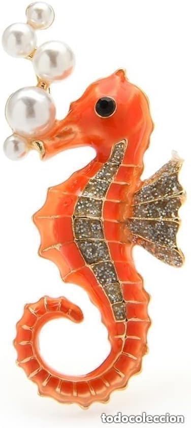 Schmuck: Collar colgante con cadena broche caballito de mar esmalte