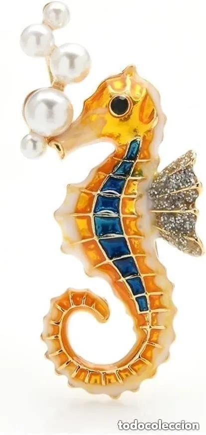 Schmuck: Collar colgante con cadena broche caballito de mar esmalte