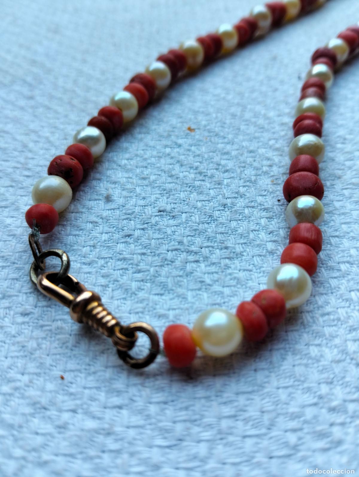 Joalharia: Collar colgante vintage de coral rojo y perlas perlitas bisuter&iacute;a de los a&ntilde;os 20-30