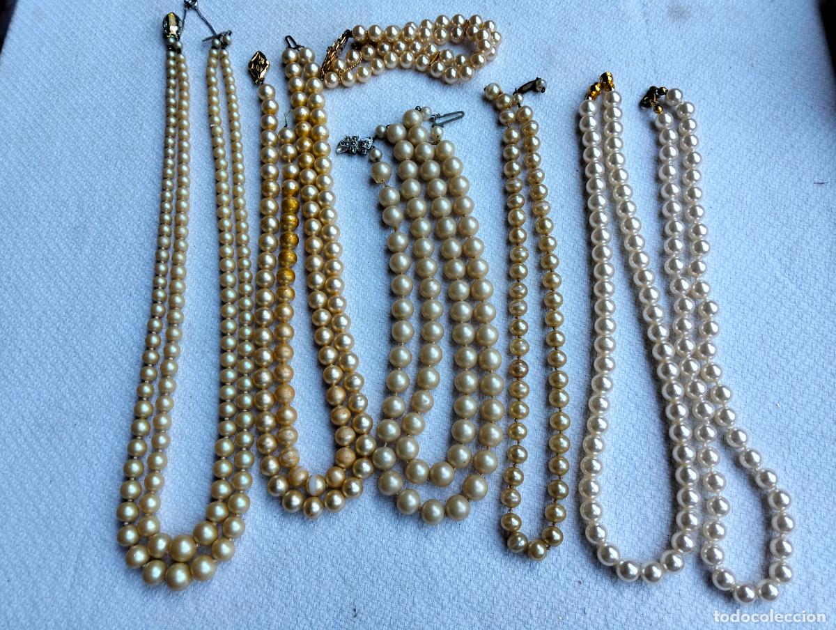 Joalharia: Lote collares colgantes vintage de perlas perlitas blancas pulsera de bisuter&iacute;a