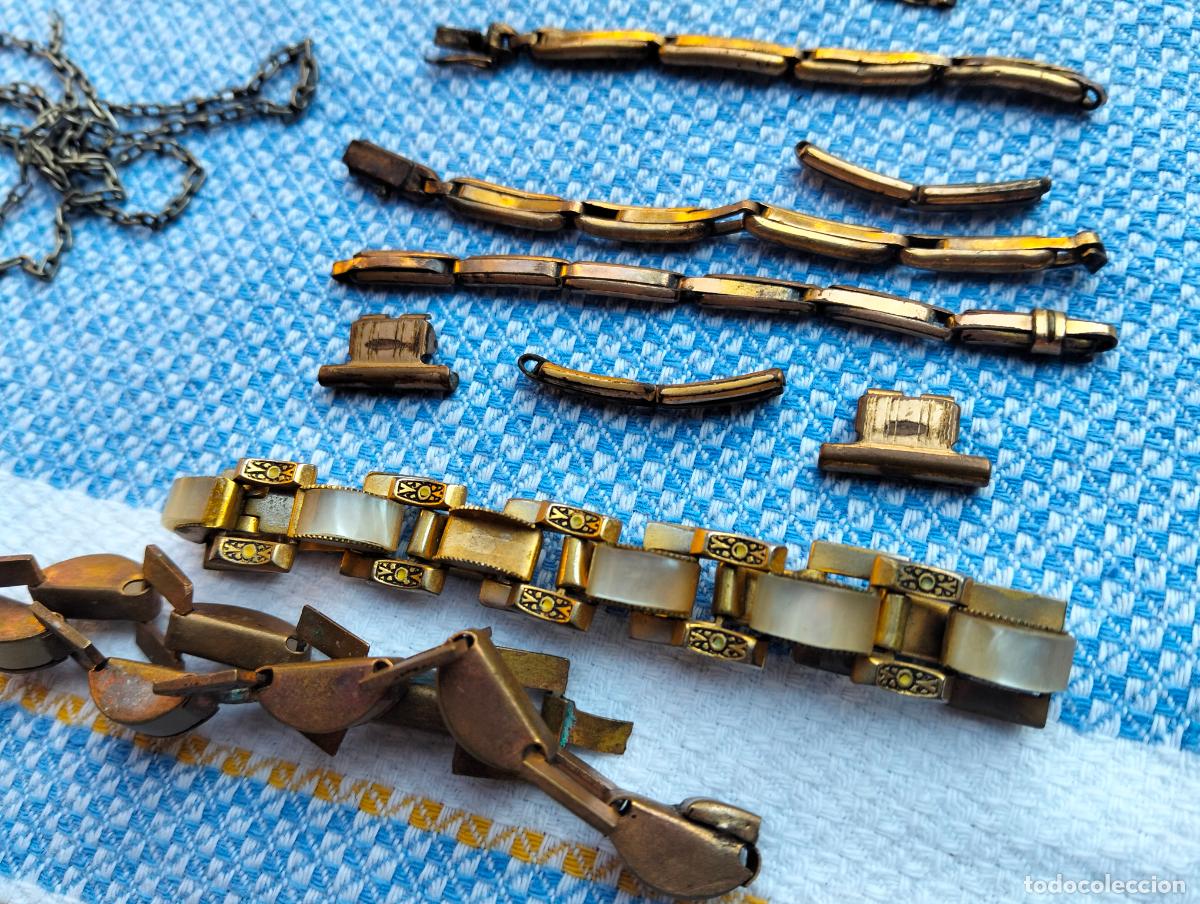 Joaillerie: Lote pulseras collares cadenas antiguas metal color dorado incompletas o rotas a&ntilde;os 50