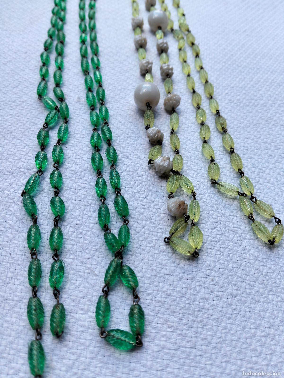 Schmuck: Collar vintage cuentas verdes amarilla blancas de cristal bisuter&iacute;a antigua a&ntilde;os 50