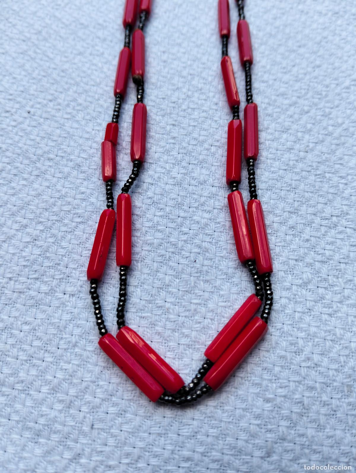 Jewelry: Collar vintage antiguo cuentas rojas barras y perlitas negras antigua bisuter&iacute;a a&ntilde;os 30-40