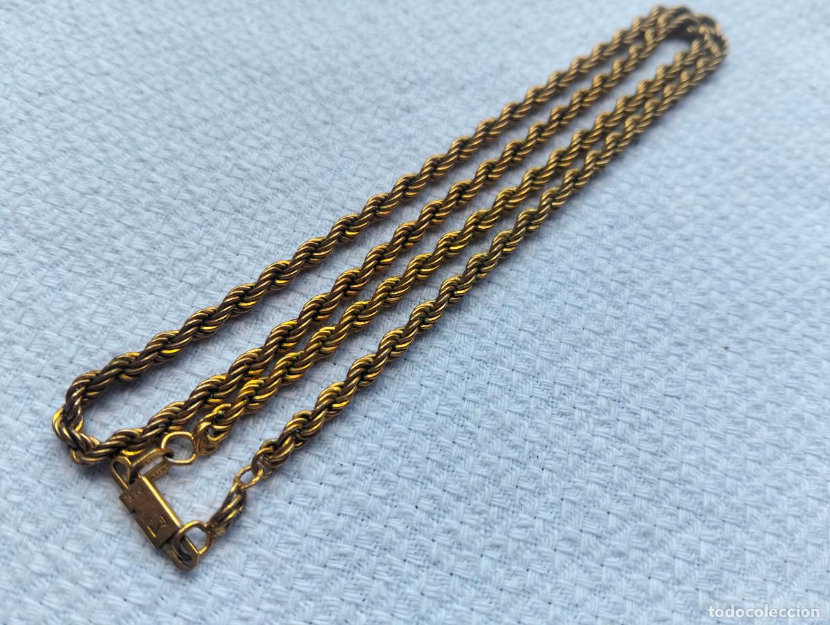 Schmuck: Collar cord&oacute;n vintage cadena trenzada de metal color dorado antigua grabada M pat. a&ntilde;os 50