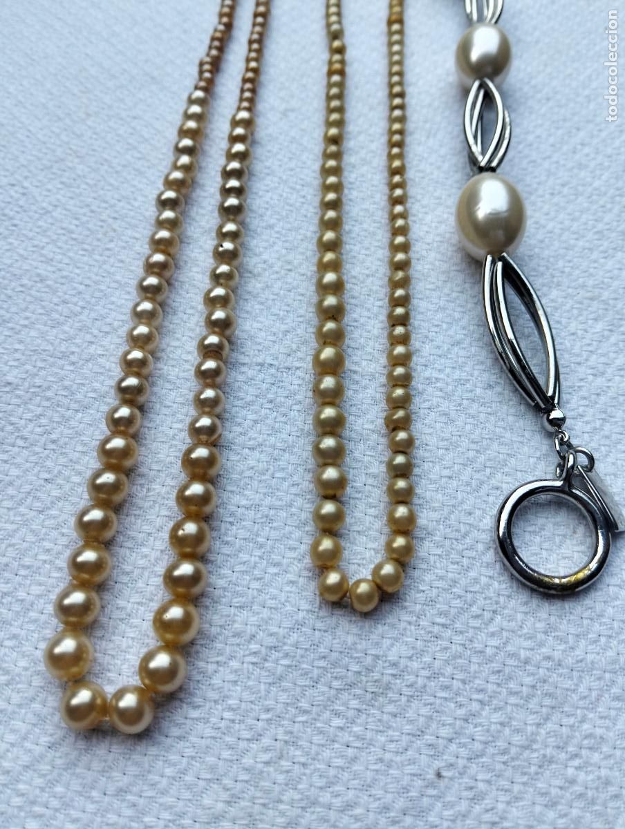 Schmuck: Lote collares de perlitas perlas o cuentas blancas y pulsera antiguos bisuter&iacute;a a&ntilde;os 50