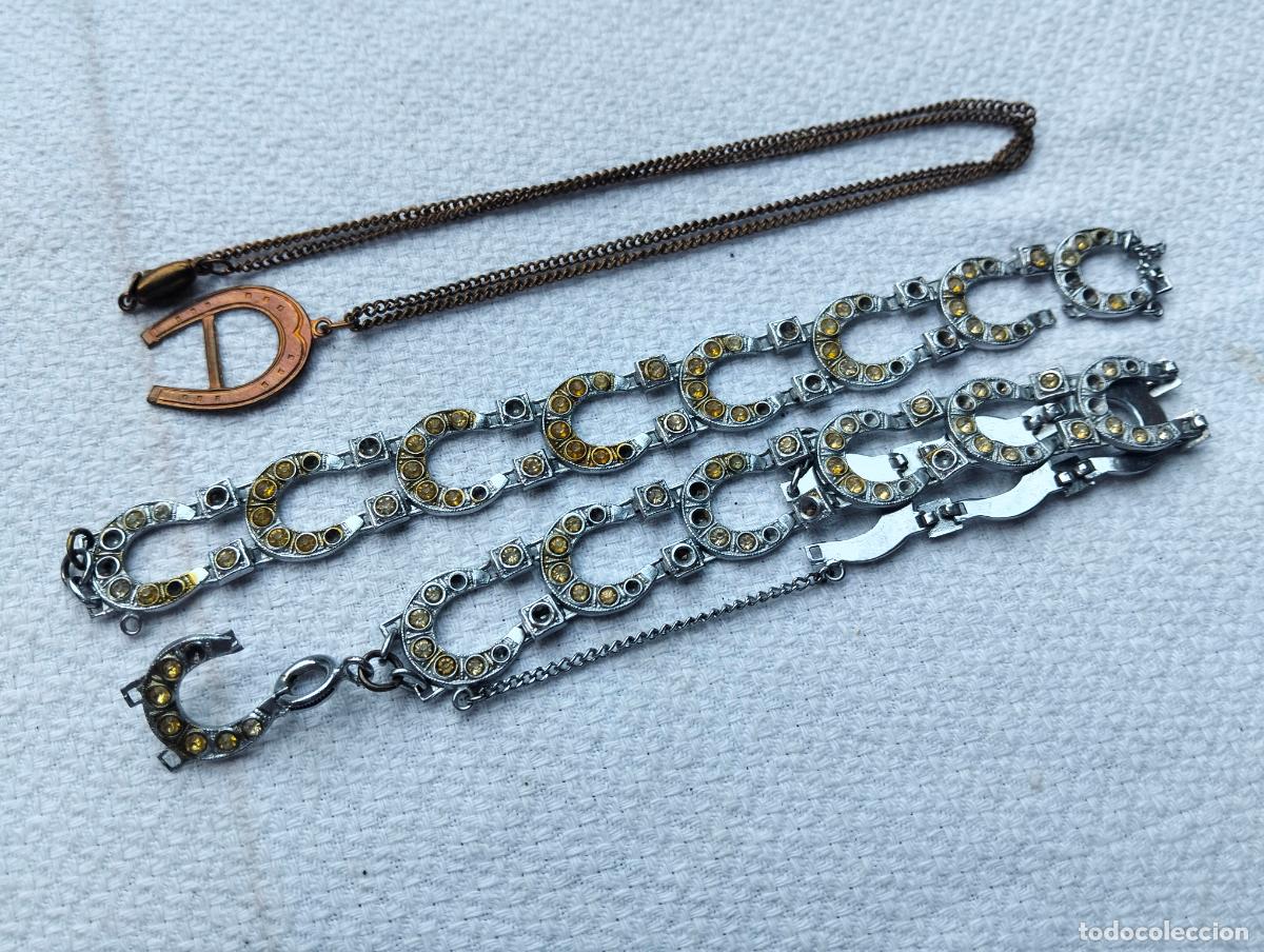 Schmuck: Lote collar pulsera rota antiguo bisuter&iacute;a metal h&iacute;pica caballos herraje