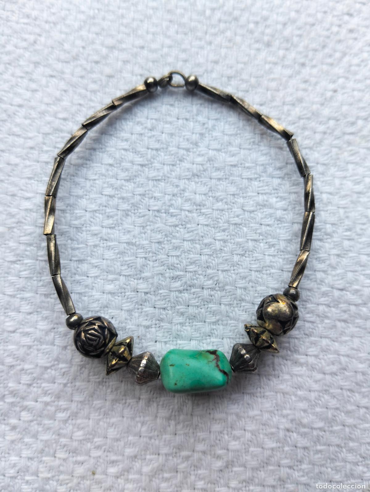 Jewelry: Colgante aro arete de metal plateado c&iacute;rculo piedra mineral turquesa