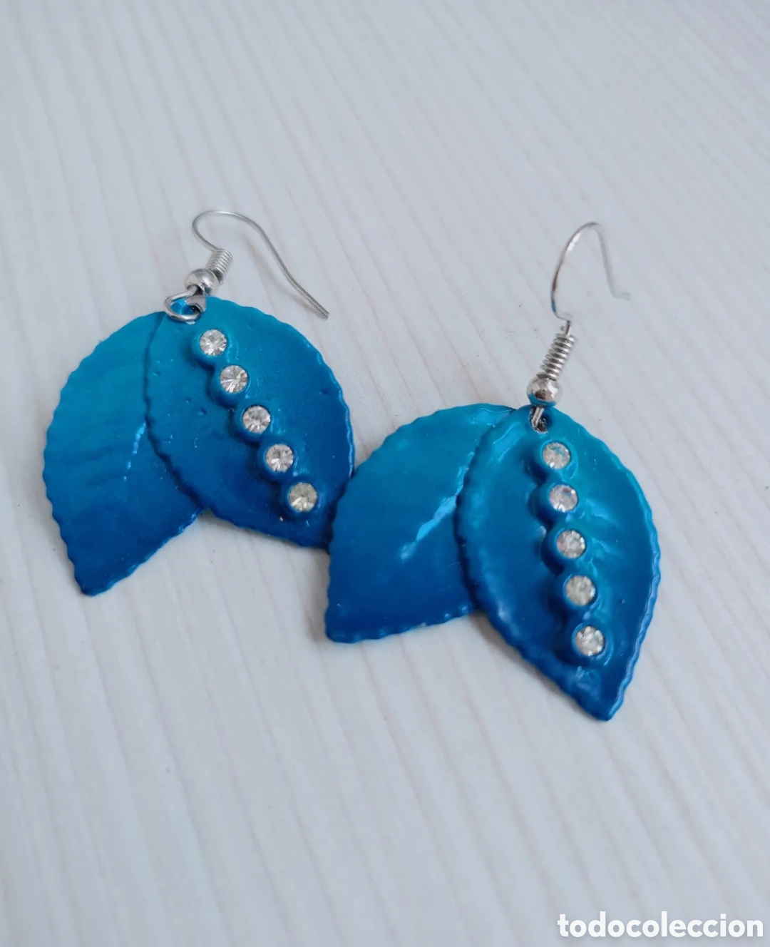 Joyeria: Pendientes hoja azul el&eacute;ctrico y cristal - Foto 1