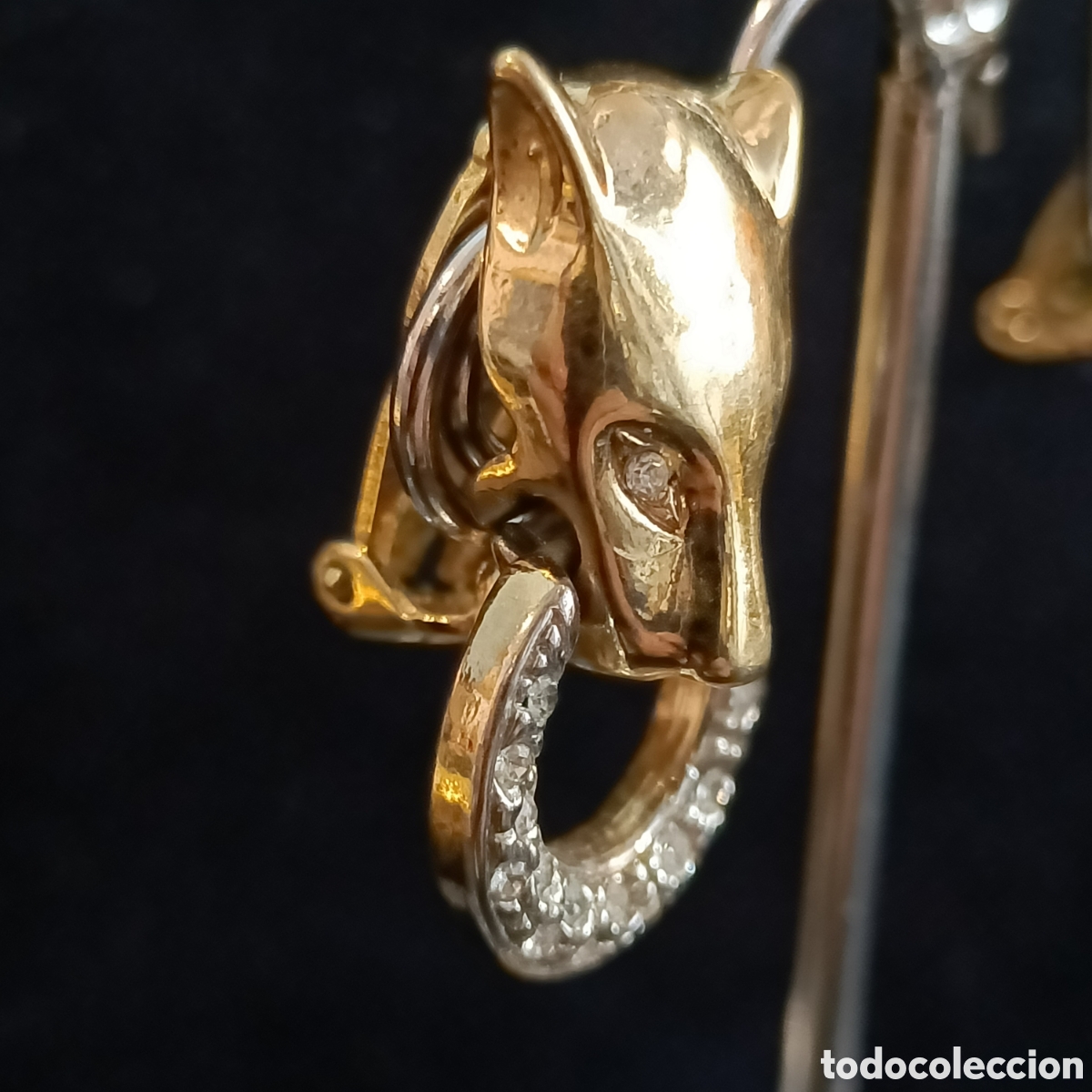 Joyeria: Pendientes con cabeza de pantera. Vintage. - Foto 3