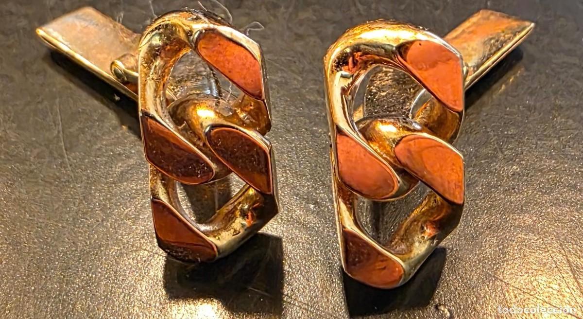 Joyeria: Gemelos vintage dorados dise&ntilde;o de eslabones entrelazados &ndash; 2 cm &ndash; estilo Mid-Century