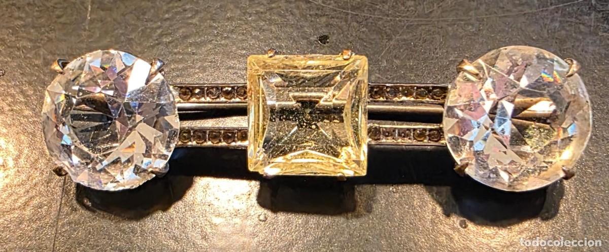 Joyeria: Antiguo broche Art D&eacute;co en plata de ley con grandes cristales facetados &ndash; 6 cm &ndash; circa 1930/40