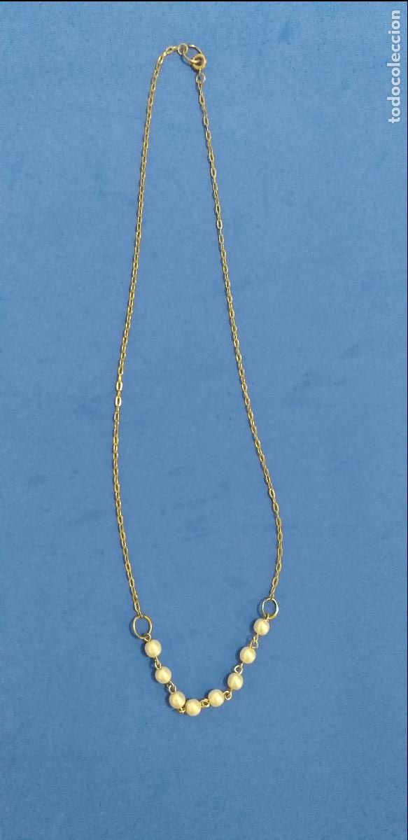 Joyeria: Cadena dorada con abalorios de cuentas blancas - Foto 5