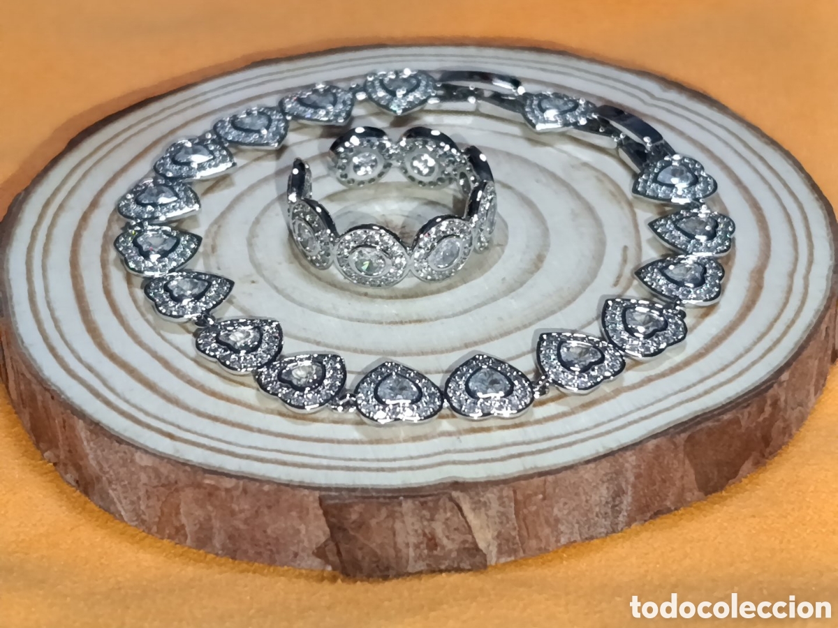 Joyeria: Conjunto pulsera y anillo acero plateado y circonitas