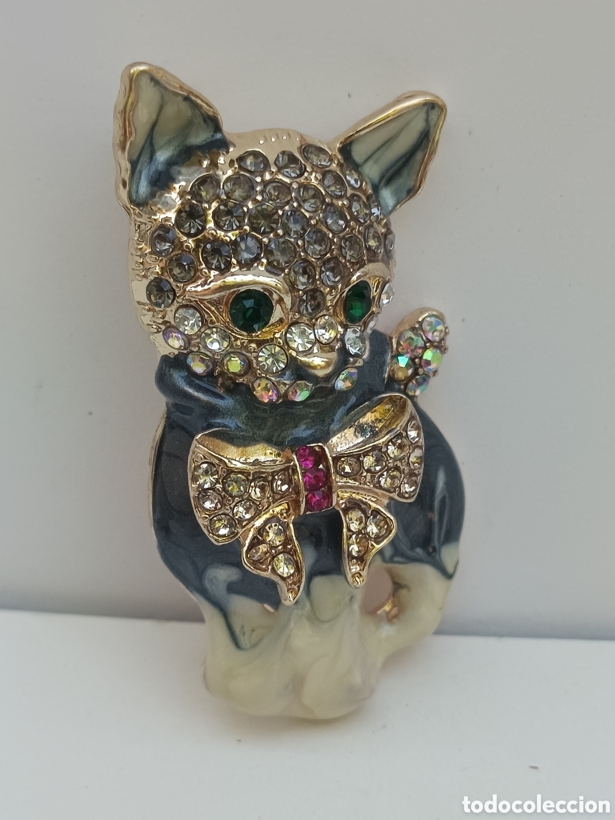 Joyeria: Bello broche gato con lazo lleno de peque&ntilde;os cristales de brillo - Foto 2