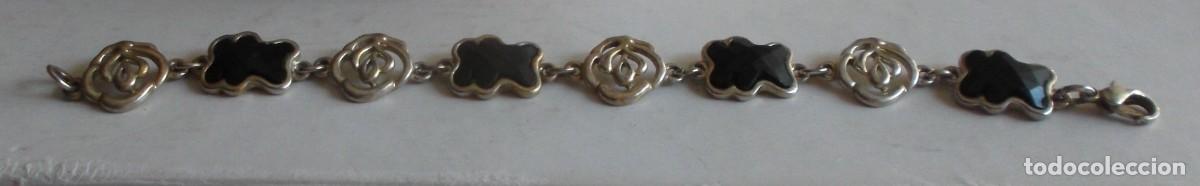 Joyeria: pulsera plateada con filigranas y ositos en negro - Foto 2