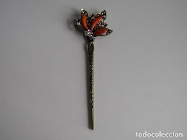 Joyeria: PRECIOSO PALILLO PARA EL PELO EN BRONCE Y CORAL ESTILO VINTAGE ORIENTAL