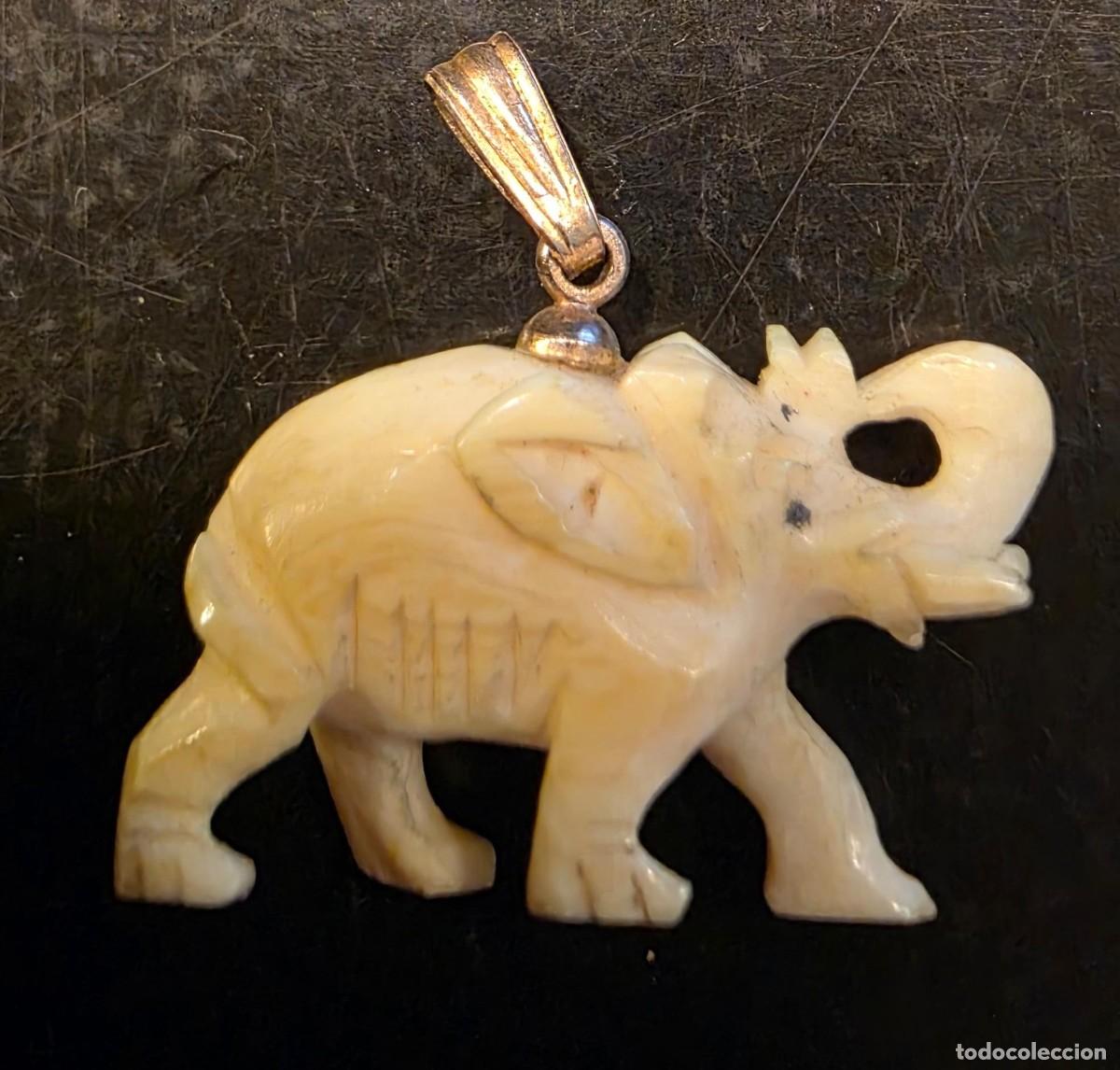 Joyeria: Colgante Vintage Elefante Tallado 3 cm &ndash; Amuleto &Eacute;tnico de la Suerte &ndash; Pieza Antigua