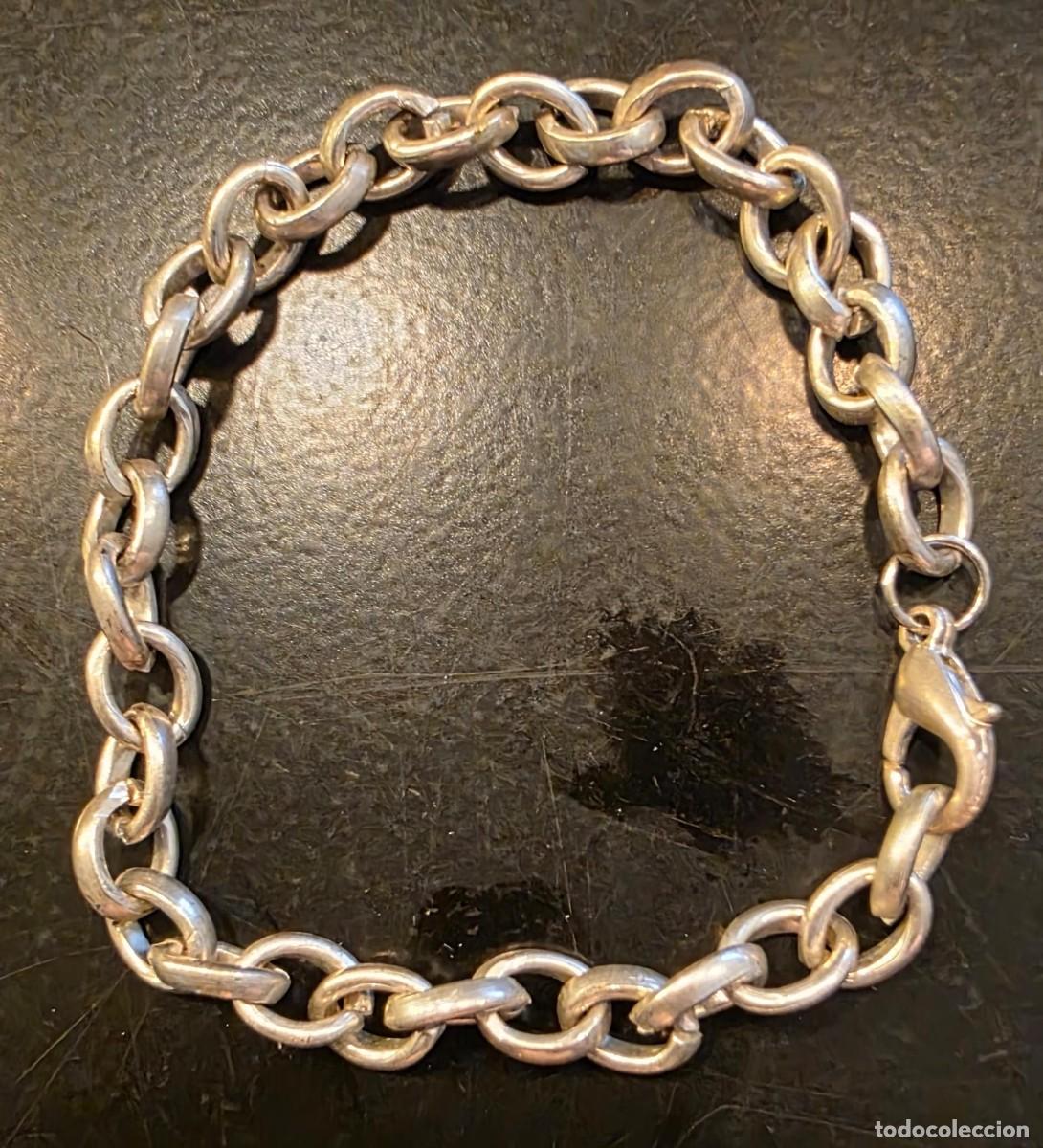 Joyeria: Pulsera Vintage de Eslabones Grandes Plateados &ndash; Cadena Gruesa con Cierre Mosquet&oacute;n &ndash; 5,5 cm