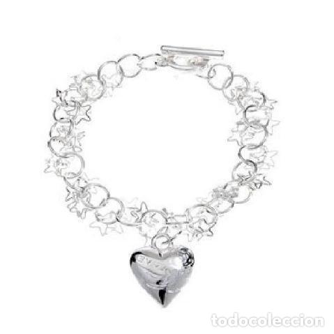 Jewelry: pulsera estrellas y corazon-bisuteria-18.5 cm-bisuter&iacute;a de eslabones plateados decorada con m&uacute;ltiple