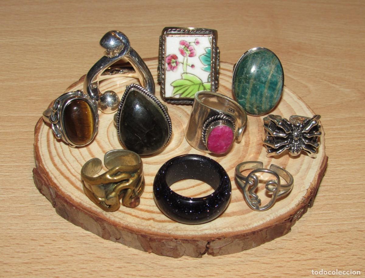 Joyeria: Lote 10 anillos sortijas piedras minerales cer&aacute;mica oriental china ara&ntilde;a coraz&oacute;n brutalista