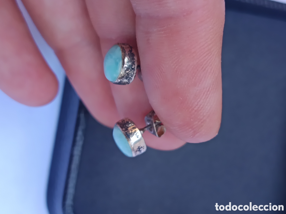 Joyeria: Pendientes antiguos en plata y turquesas vintage - Foto 2