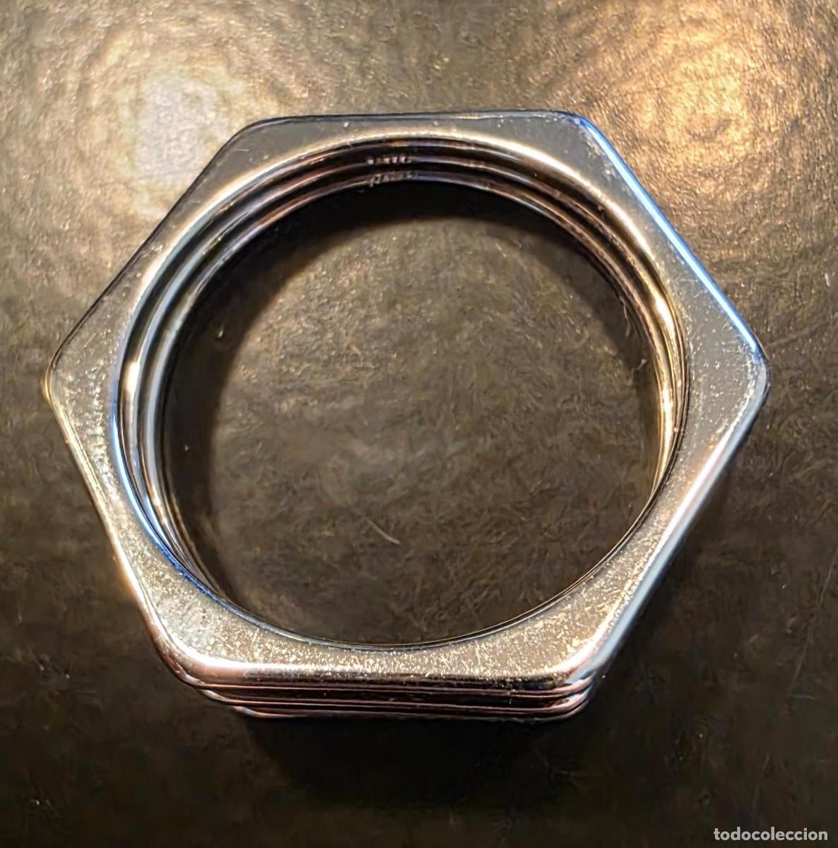 Joyeria: Anillo triple hexagonal plateado de estilo geom&eacute;trico &ndash; 2 cm - Foto 2
