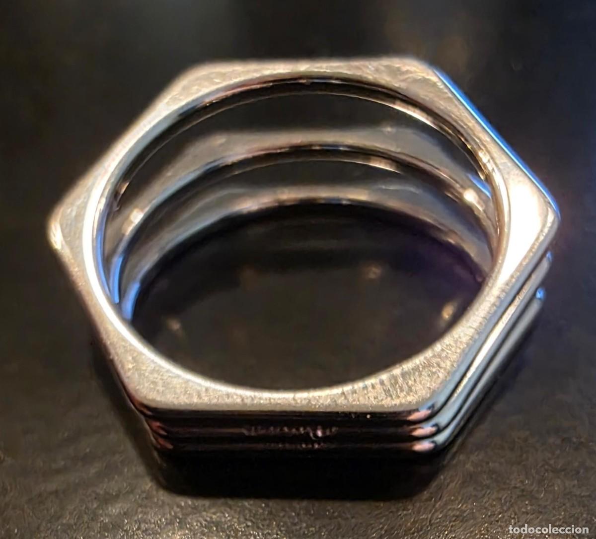 Joyeria: Anillo triple hexagonal plateado de estilo geom&eacute;trico &ndash; 2 cm - Foto 3