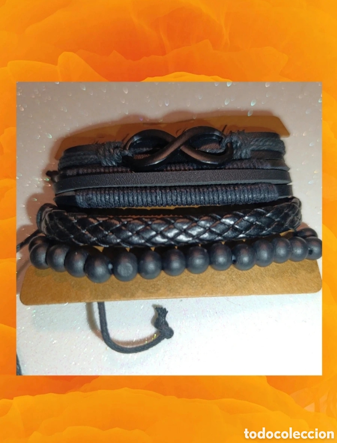 Joyeria: Conjunto 4 pulseras negras cuero sintetico Fashion Jewelry