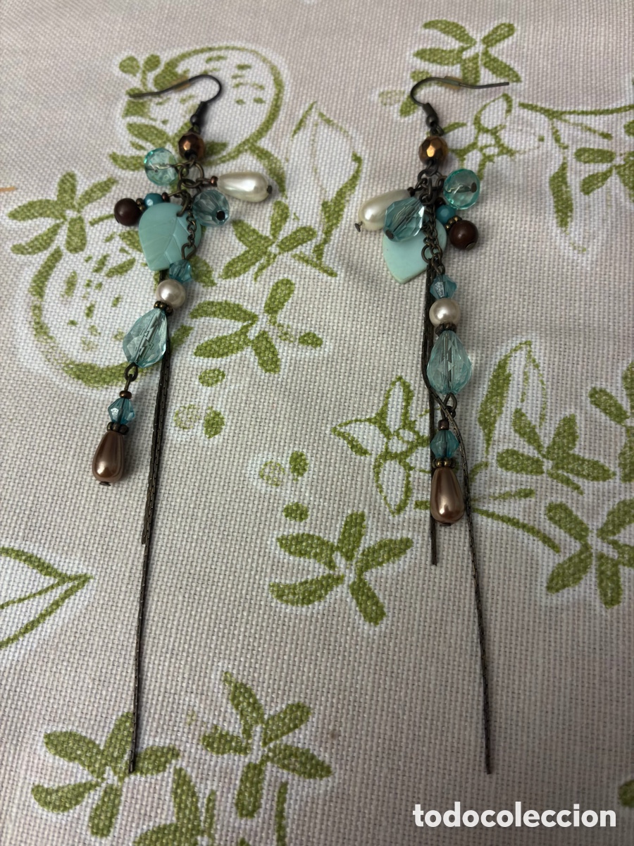 Joalharia: Pendientes Estilo Boh&egrave;me / Vintage con Cuentas de Cristal, Hojas Turquesa y Perlas - Excelentes