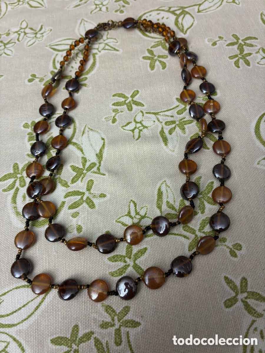 Jewelry: Collar Doble Vuelta / Gargantilla de Cuentas Planas de Cristal en Tonos &Aacute;mbar y Marr&oacute;n - Excelente