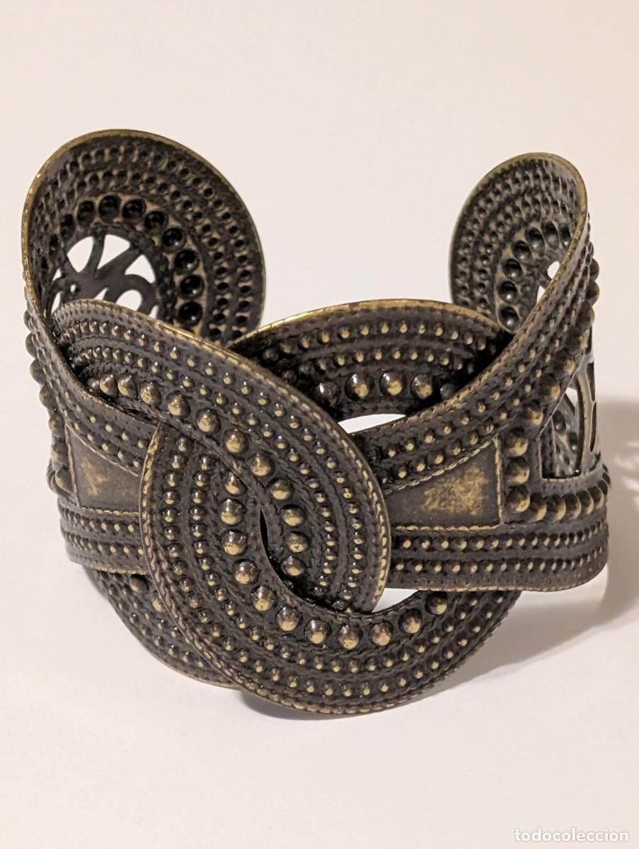 Gioielleria: Brazalete ancho vintage a&ntilde;os 80 con nudo, bronce envejecido, nuevo