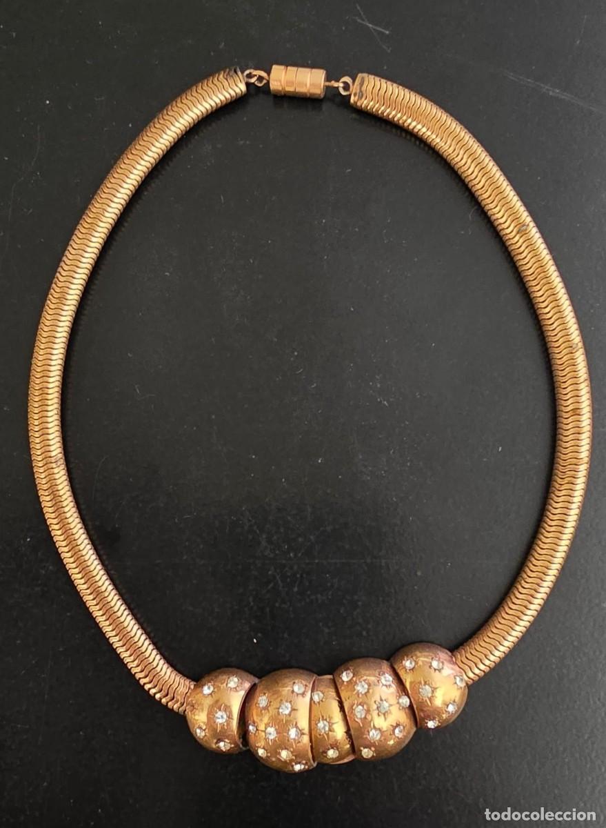 Joyeria: Collar vintage dorado de cadena serpiente con cinco piezas centrales y cristales brillantes