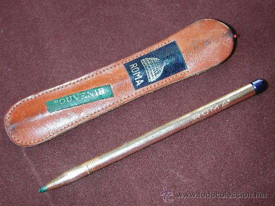Bol&iacute;grafos antiguos: BOL&Iacute;GRAFO CON FUNDA DE CUERO, SOUVENIR DE ROMA