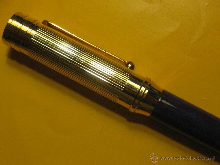 Bol&iacute;grafos antiguos: PLUMA ESTILOGRAFICA MORADA Y DORADA - Foto 3
